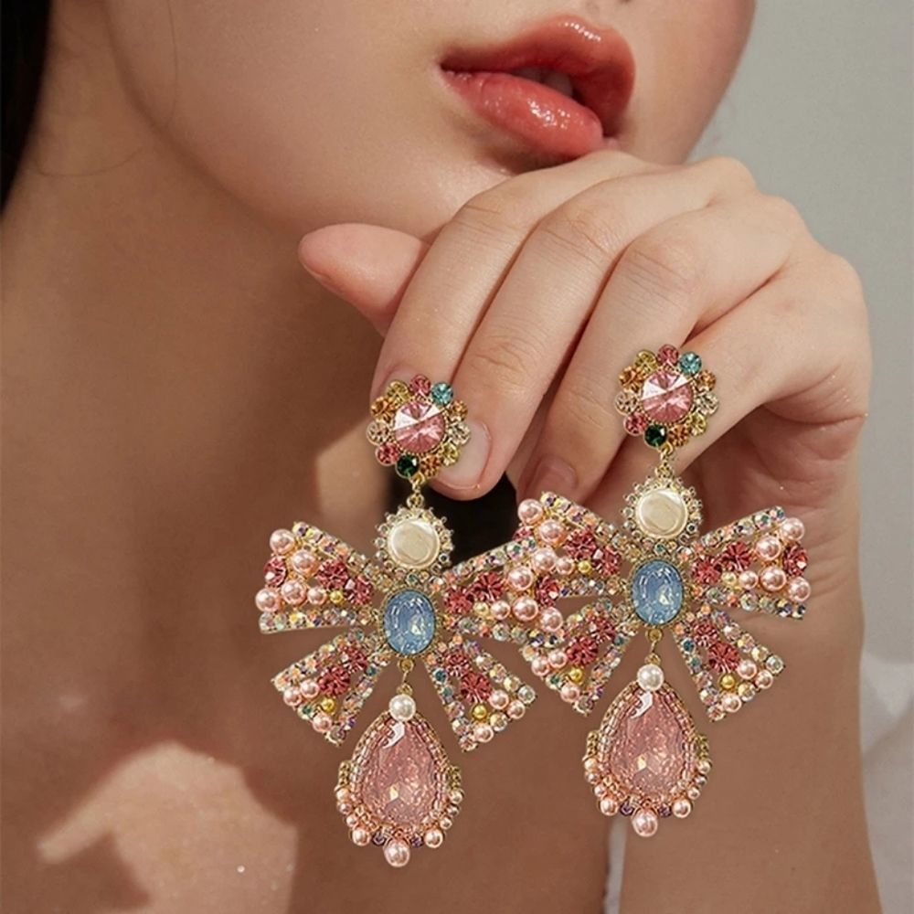 Crystal Rhinestone earring bows - Picture 2 of 6